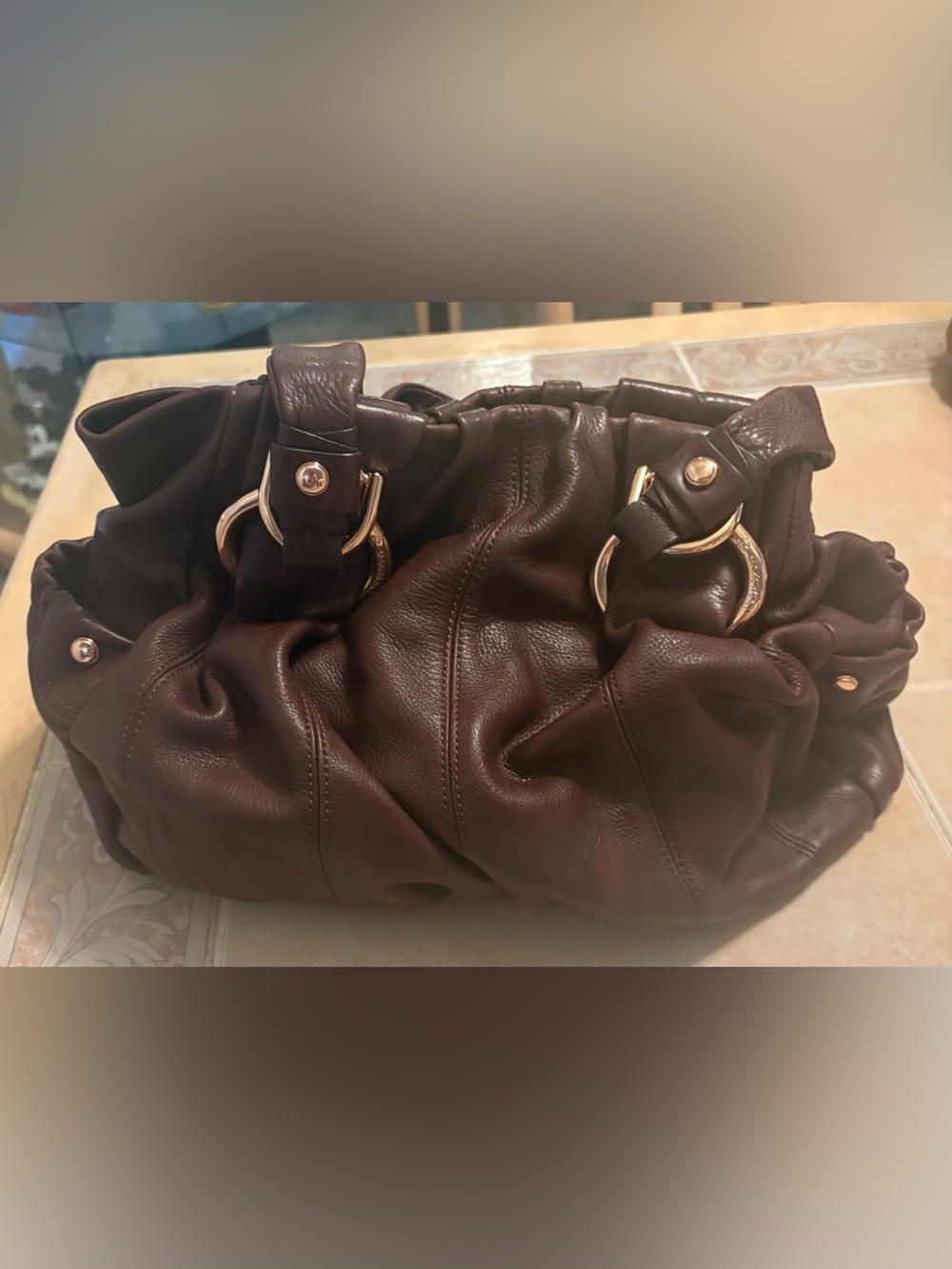 b. makowsky Dark Brown Leather Satchel with Gold Hardware